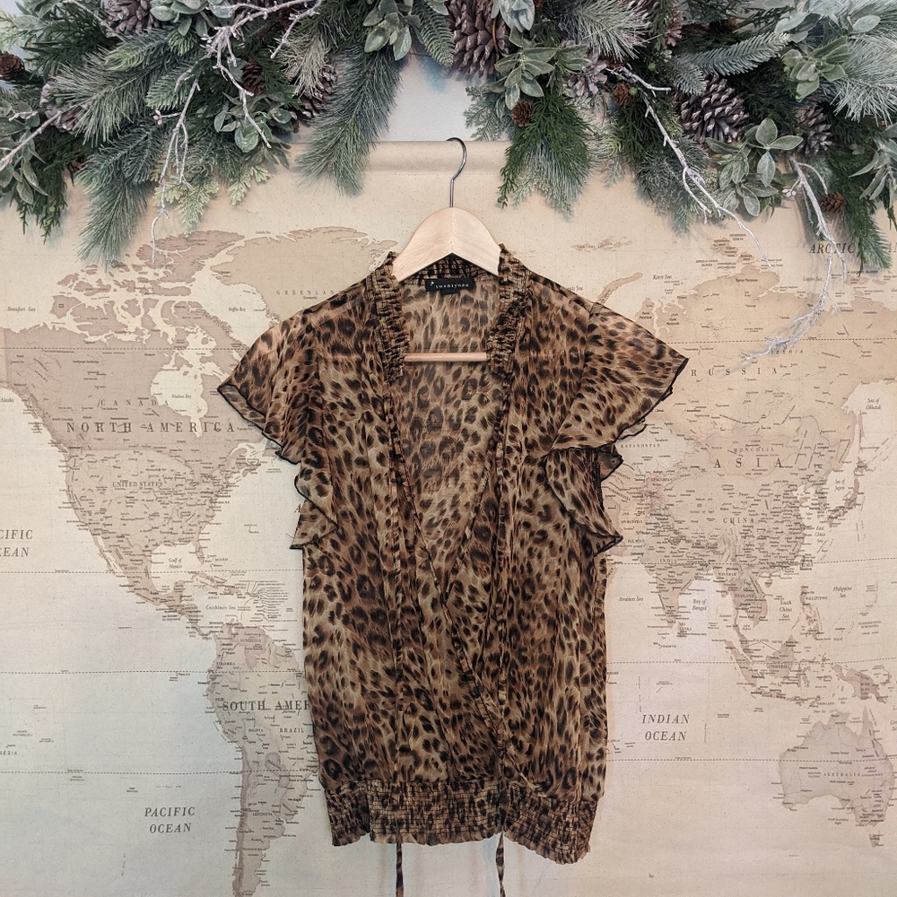Sheer leopard flutter blouse